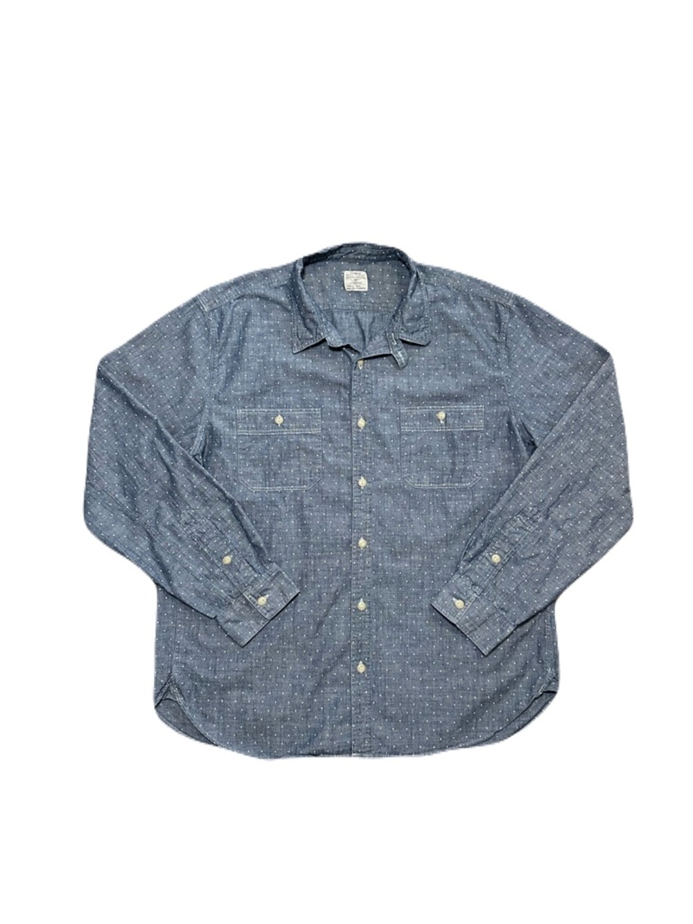 J.Crew Chambray Polka Dot Shirt Mens Size XL Long Sleeve Pockets Workwear Blue